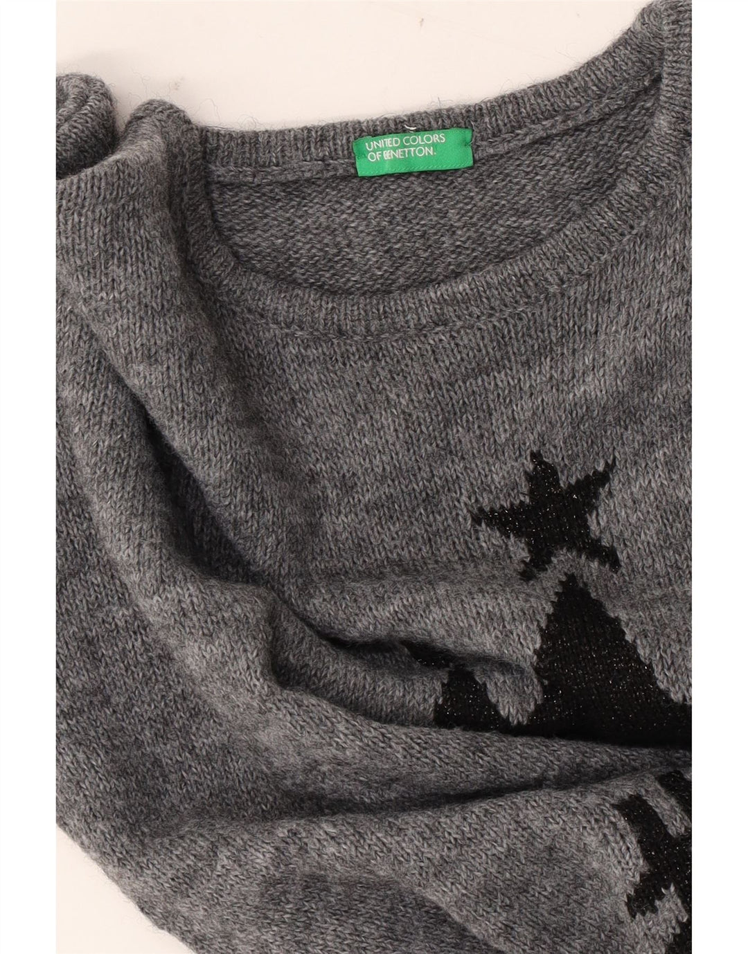 Benetton Damen-Pulloverkleid mit Grafik, UK 12, Mittelgrau, Farbblock