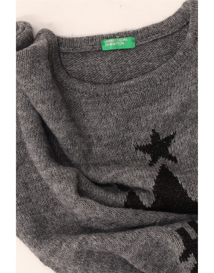 Benetton Damen-Pulloverkleid mit Grafik, UK 12, Mittelgrau, Farbblock