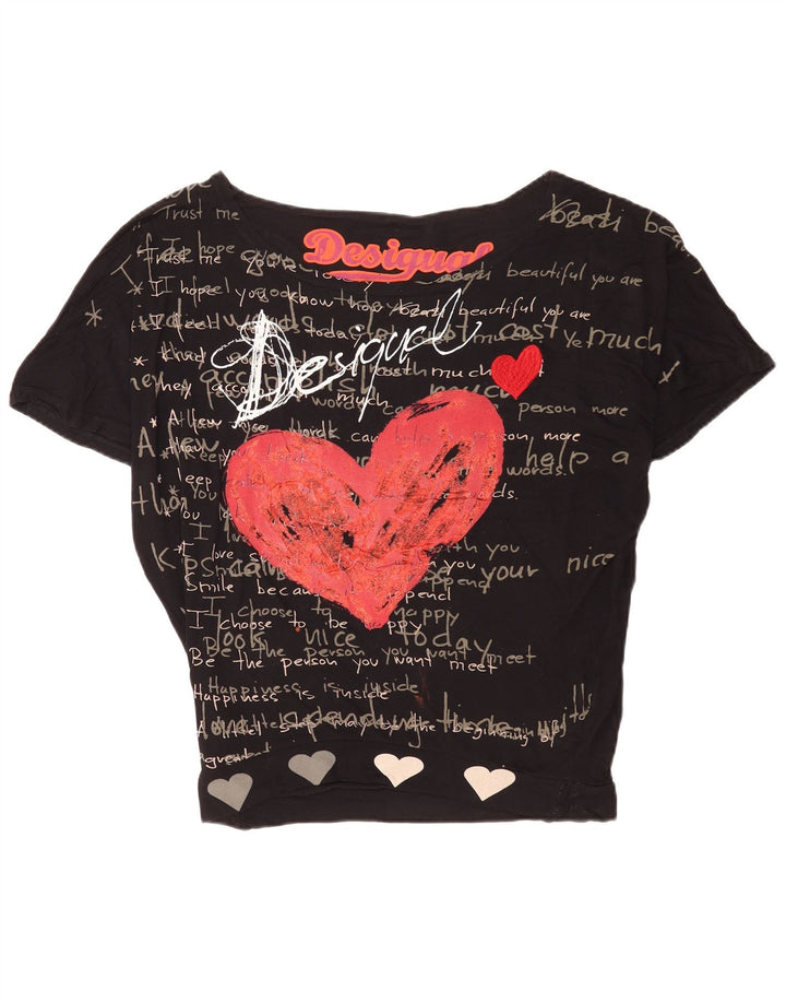Desigual Damen Übergroßes grafisches T-Shirt-Oberteil UK 14 Mittelschwarze Viskose