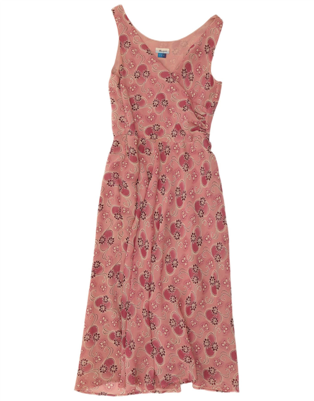 MONSOON Damen Maxikleid, ärmellos, Gr. 10, Größe S, rosafarbene Blumenseide