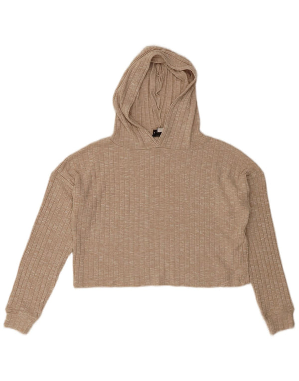Topshop Damen Crop Hoodie Pullover UK 10 Small Beige Viskose