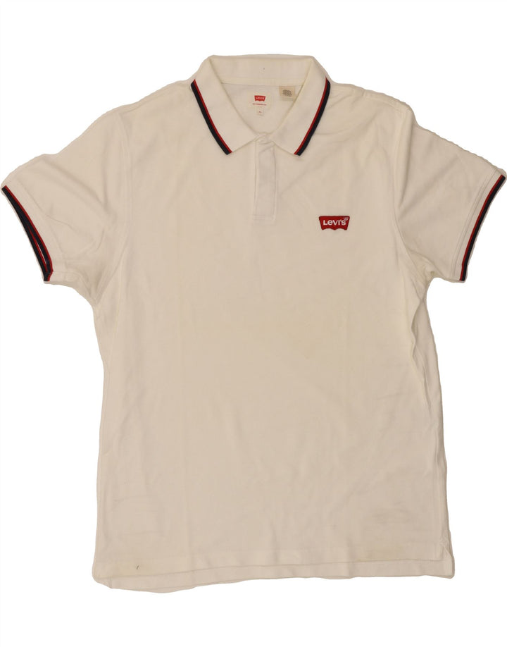 LEVI'S Mens Polo Shirt XL White Vintage Levi's and Second-Hand Levi's from Messina Hembry 