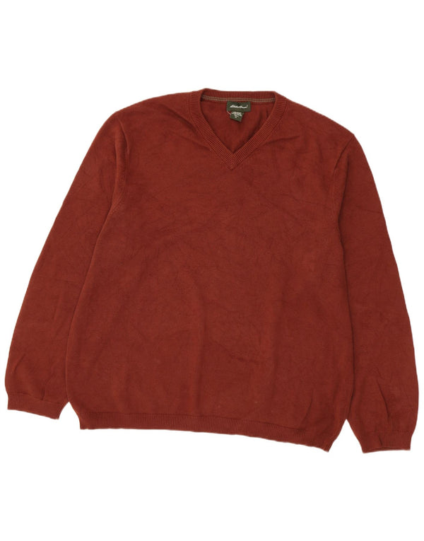 Eddie Bauer Herren-Pullover mit V-Ausschnitt, groß, XL, braune Baumwolle