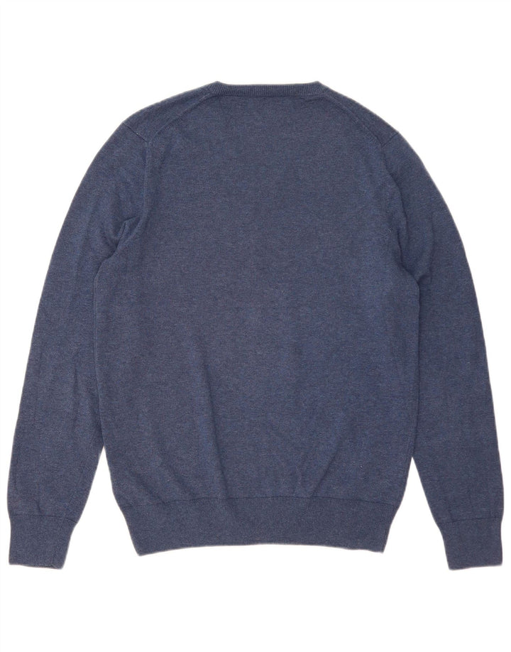 Marks & Spencer Herren-Pullover mit V-Ausschnitt aus mittelblauer Baumwolle