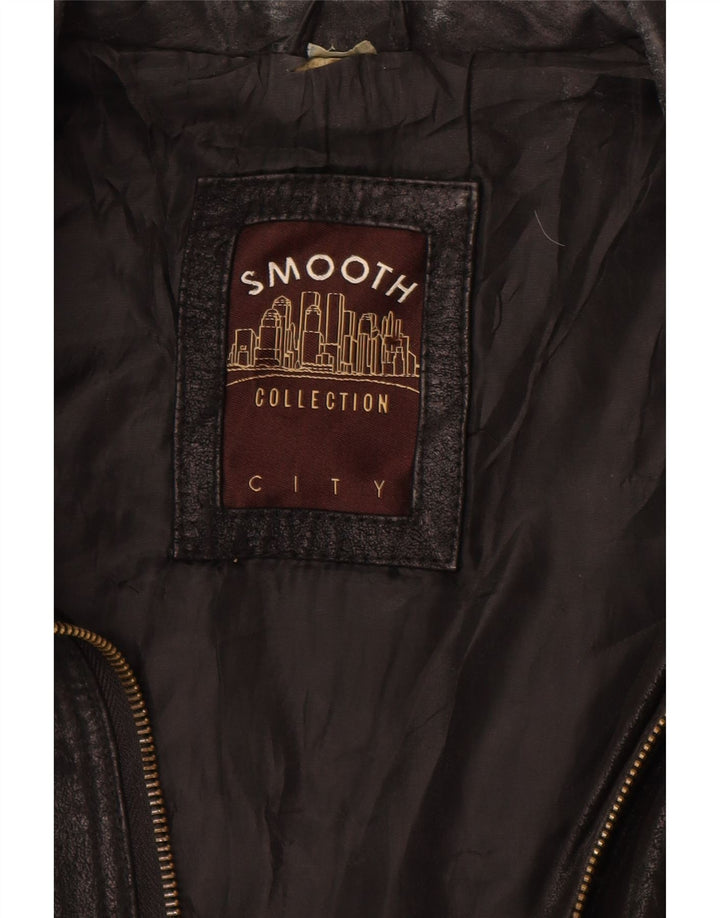 VINTAGE Herren Lederjacke UK 40 Großes schwarzes Colourblock-Leder