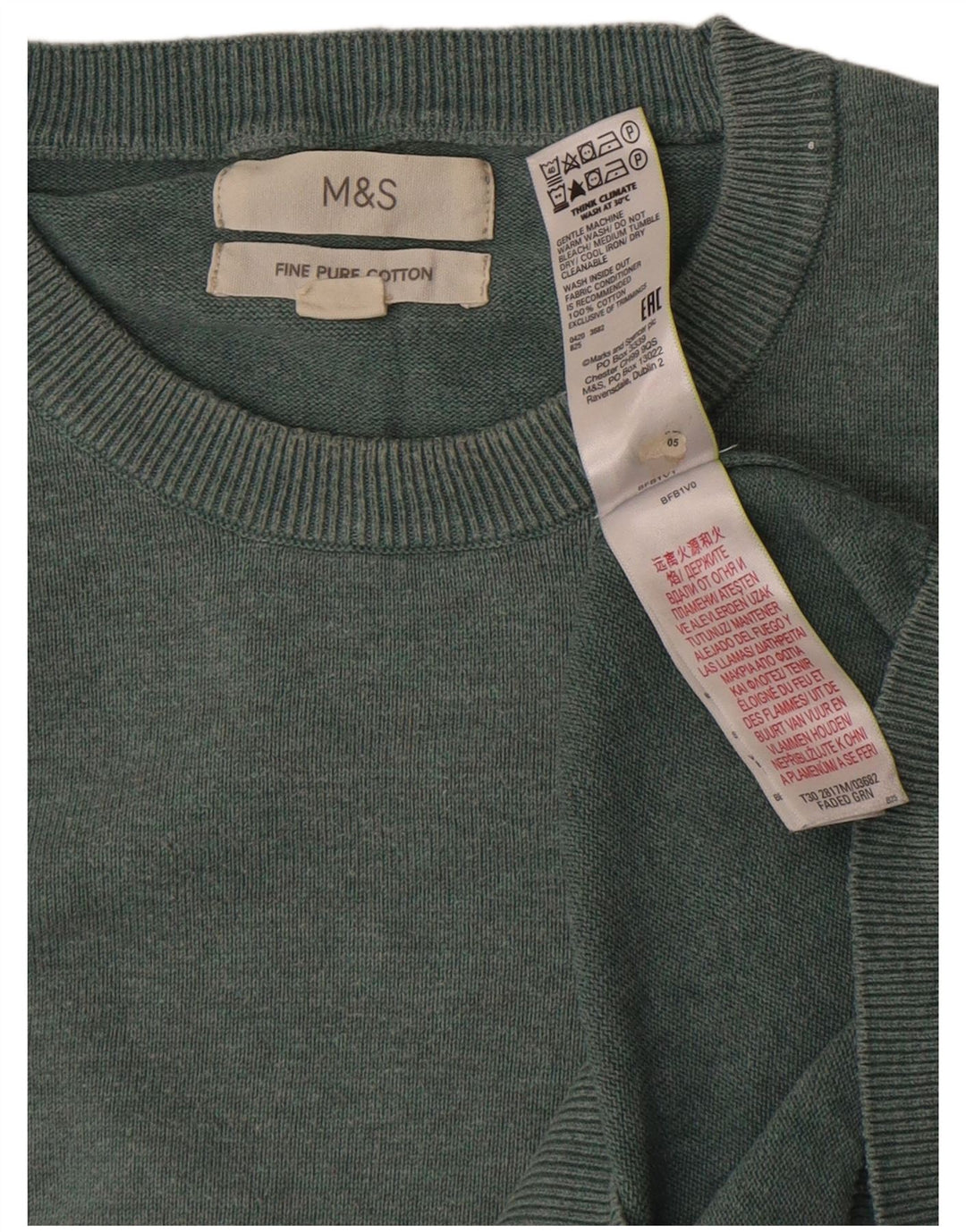 Marks & Spencer Herren-Pullover mit Rundhalsausschnitt, groß, grüne Baumwolle