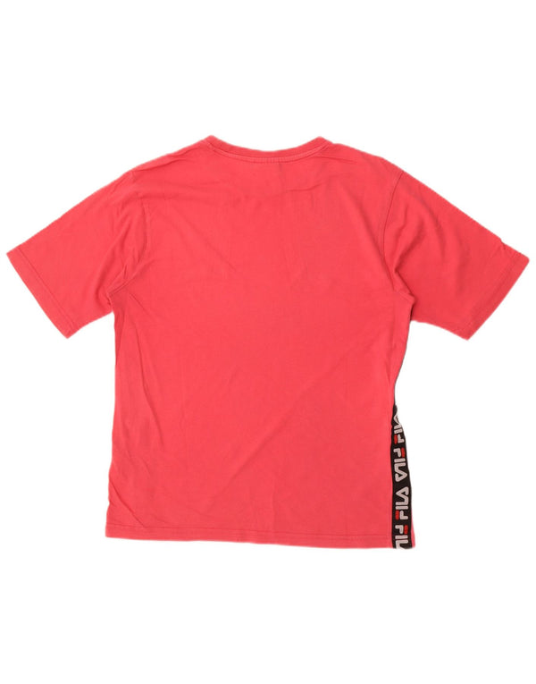 Fila Damen Grafik-T-Shirt-Oberteil UK 14 Mittelrosa Colourblock-Baumwolle