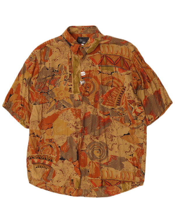BOOGIE Mens Abstract Pattern Short Sleeve Shirt Large Brown Viscose