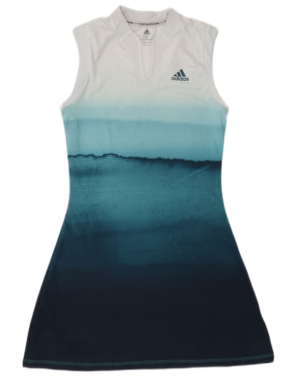 Adidas Damen ärmelloses Tenniskleid UK 8/10 Small Blau gestreift