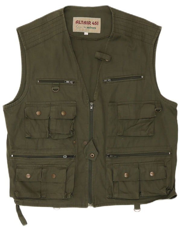Vintage Herren Utility Gilet IT 52 XL Grüne Baumwolle