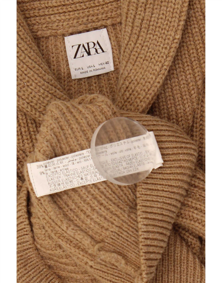 Zara Herren-Pullover mit Schalkragen, groß, beige, Acryl