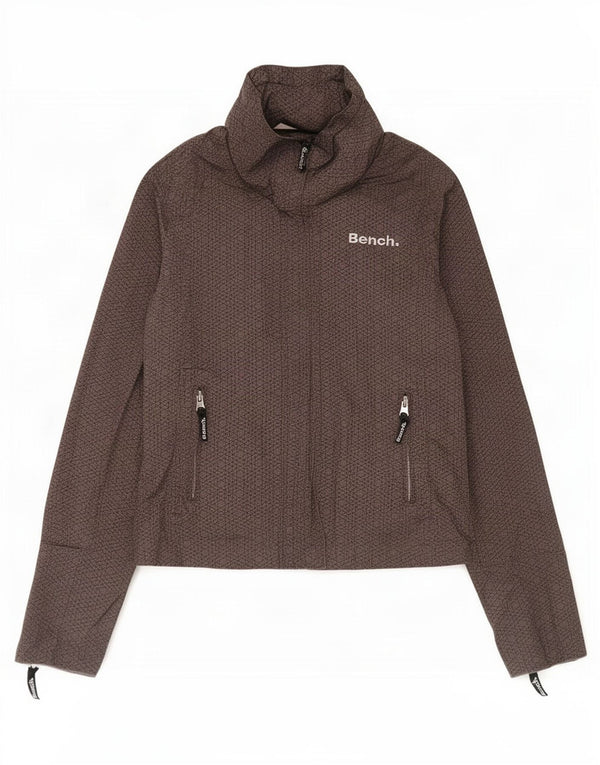 Bench Womens Graphic Hooded Bomber Jacket UK 14 Mittelbraune Baumwolle