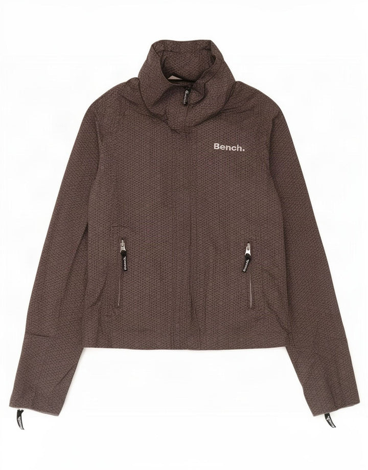 Bench Womens Graphic Hooded Bomber Jacket UK 14 Mittelbraune Baumwolle