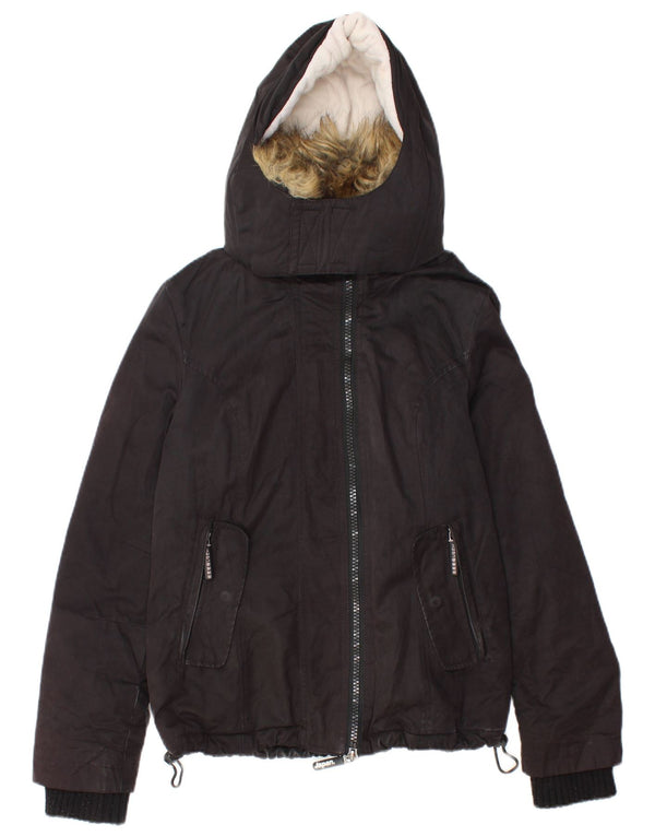 Superdry Damen The Boxy Parka Hooded Windjacke UK 10 Small Schwarz
