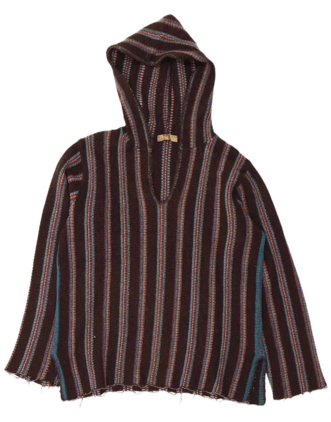 Zara Herren-Pullover mit Kapuze, groß, braun gestreift, Wolle