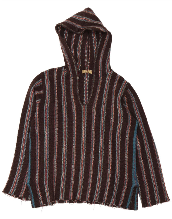 Zara Herren-Pullover mit Kapuze, groß, braun gestreift, Wolle