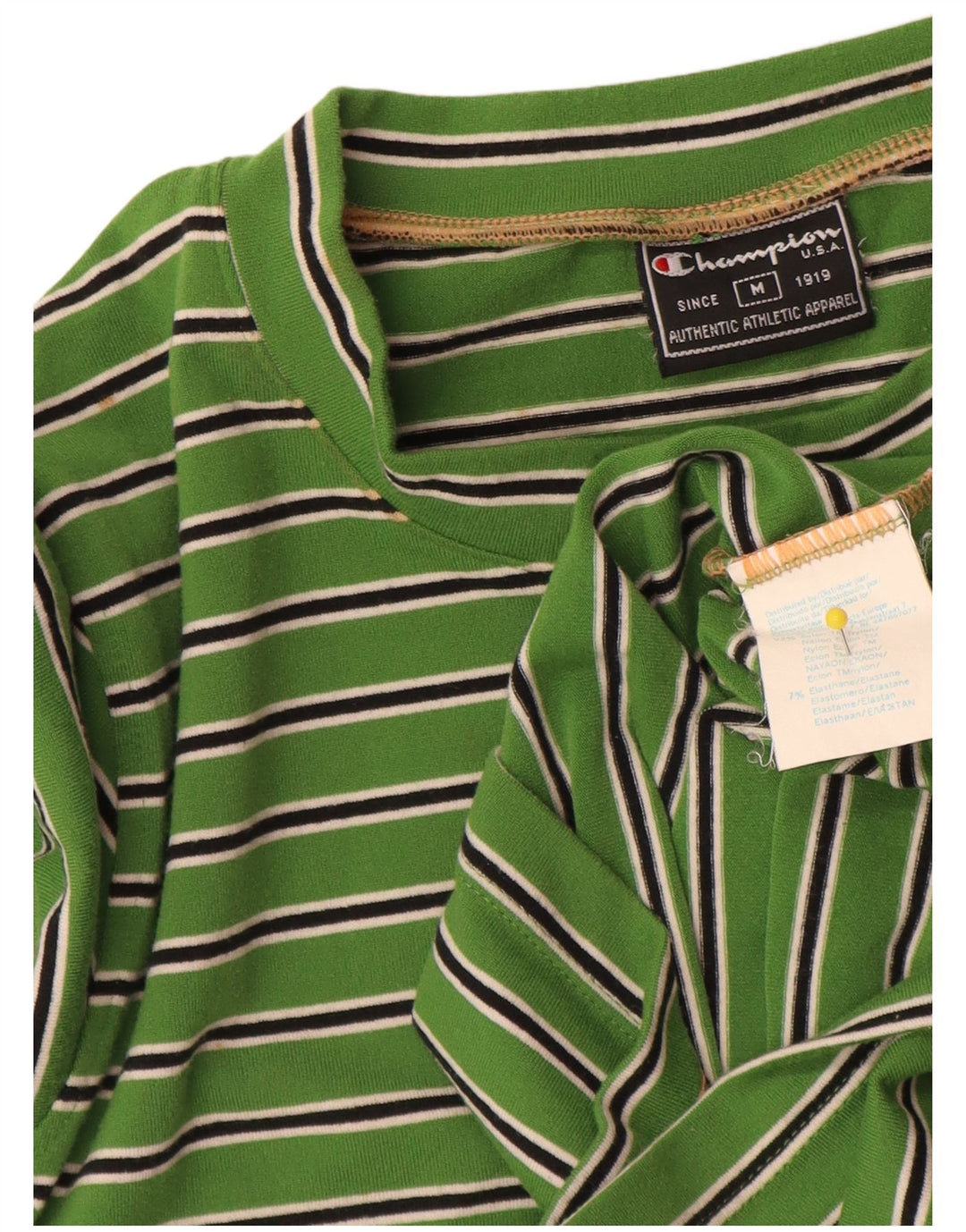 Champion Damen Top Langarm UK 12 Mittelgrün gestreift Nylon