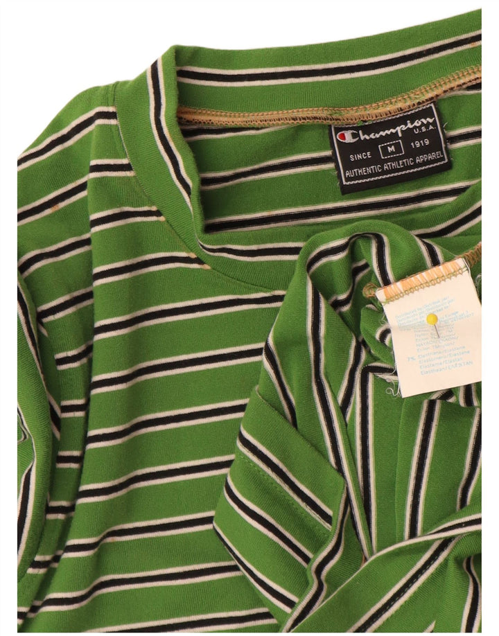 Champion Damen Top Langarm UK 12 Mittelgrün gestreift Nylon