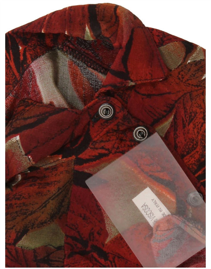 Vintage Damen Pullover Hemdbluse UK 16 Große rote Viskose mit Blumenmuster