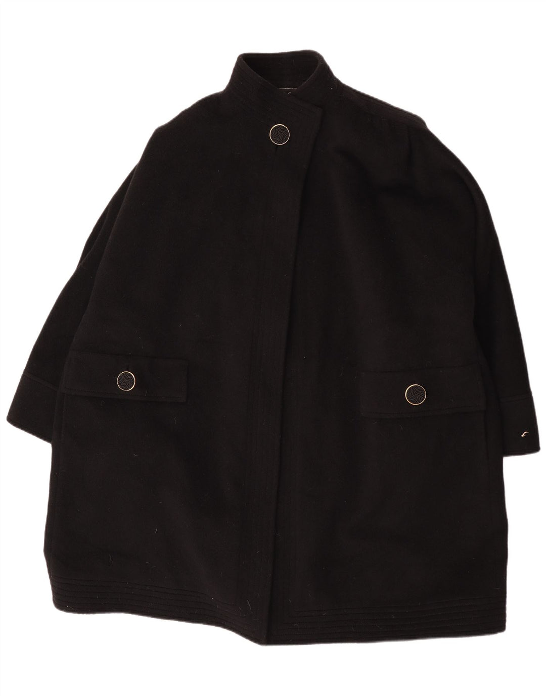 Vintage Damen Übergroßer Mantel UK 18 XL Schwarze Alpakawolle