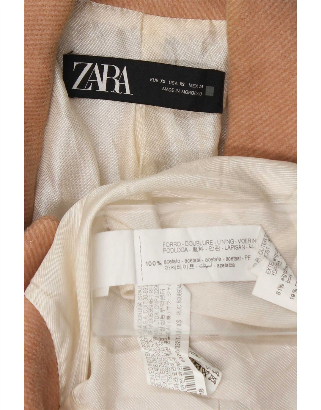 Zara Damen Übergroßer zweireihiger Mantel UK 6 XS Rosa Baumwolle