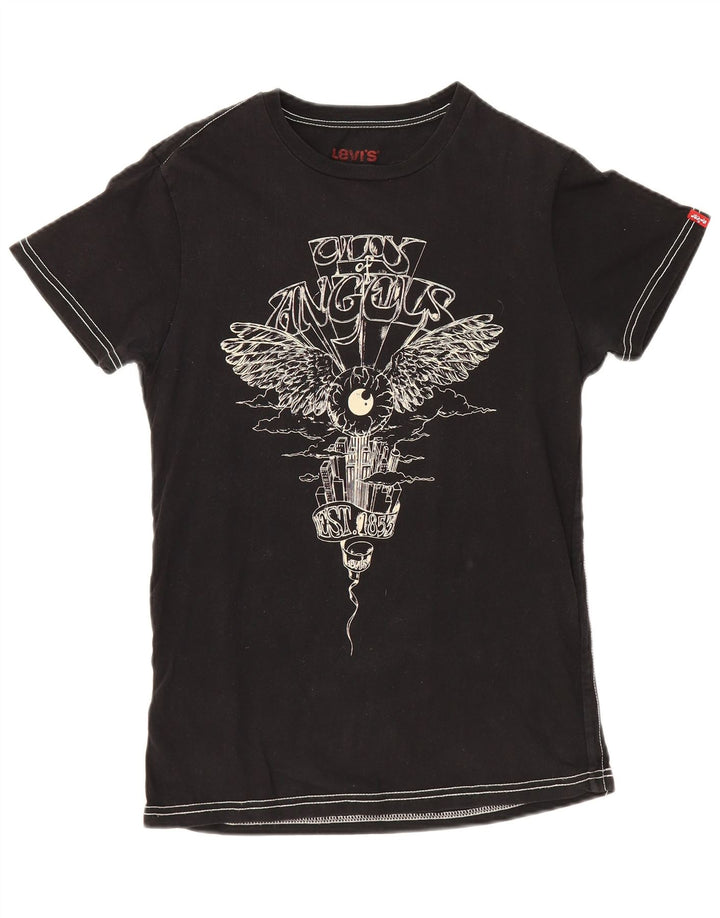 Levi's Womens Graphic T-Shirt Top UK 12 Mittelschwarze Baumwolle