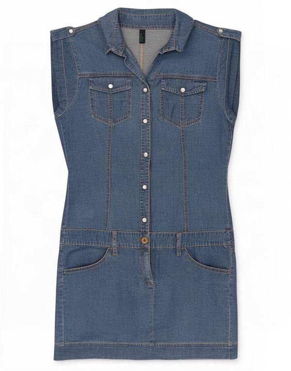 Benetton Damen Jeanskleid UK 6 XS Blaue Baumwolle