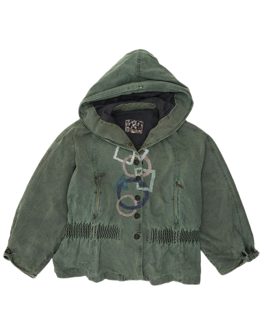 Ernestina Cerini Damen Kapuzen-Windbreakerjacke IT 46 Large Grün 90er Jahre