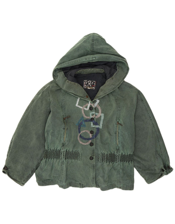 Ernestina Cerini Damen Kapuzen-Windbreakerjacke IT 46 Large Grün 90er Jahre