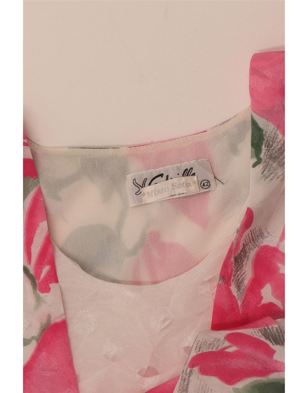 VINTAGE Damen Bluse Top IT 42 Mittelrosa Blumenseide