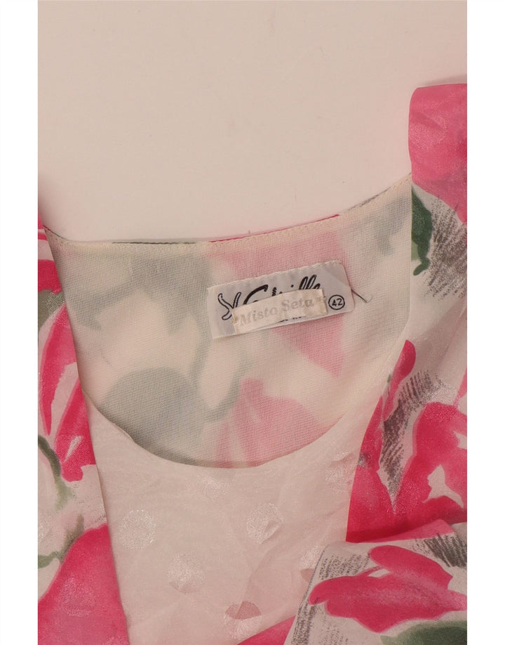 VINTAGE Damen Bluse Top IT 42 Mittelrosa Blumenseide