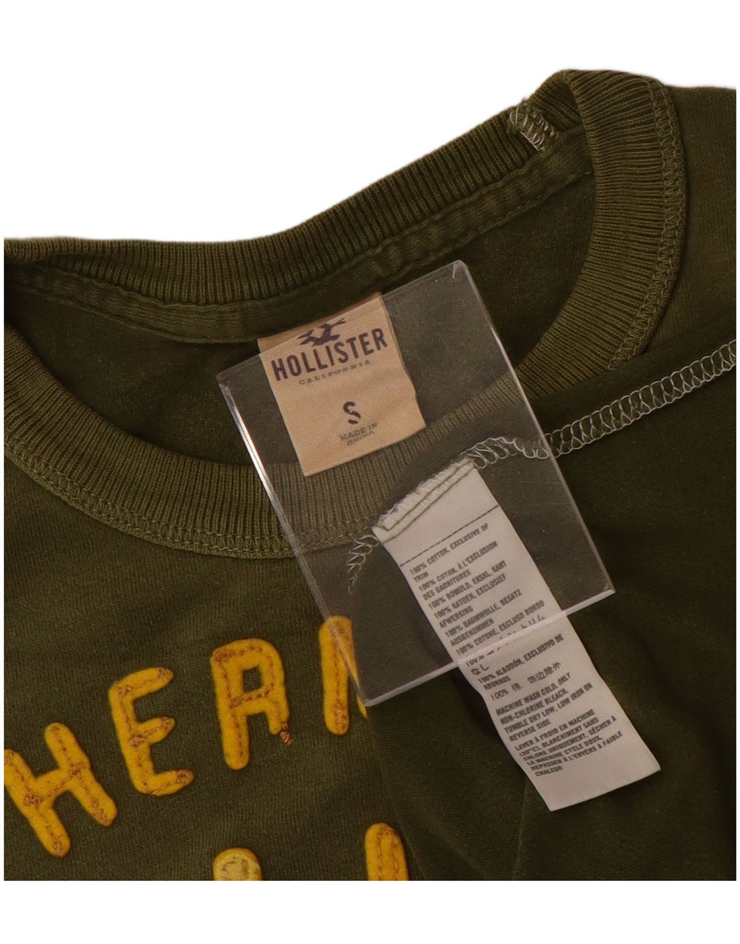 Hollister Herren-T-Shirt mit Grafik, Größe S, Khaki, Baumwolle
