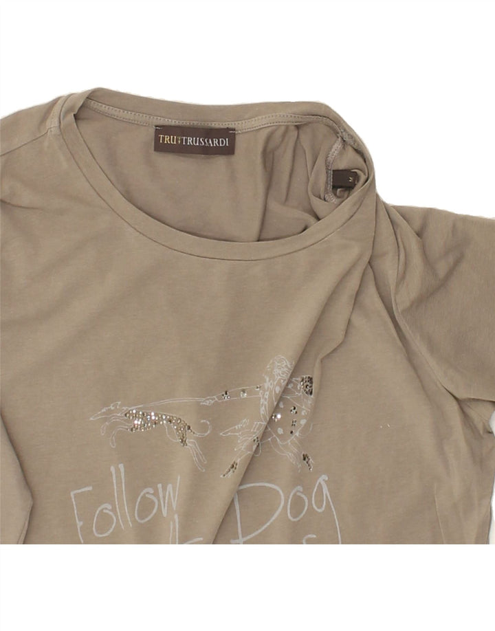 TRUSSARDI Womens Graphic Top 3/4 Sleeve UK 12 Medium Grey Cotton Vintage Trussardi and Second-Hand Trussardi from Messina Hembry 