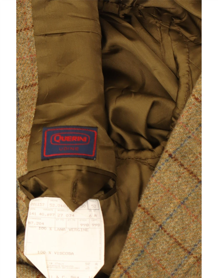 VINTAGE Herren 3-Knopf-Blazerjacke IT 52 XL Khaki karierte Wolle