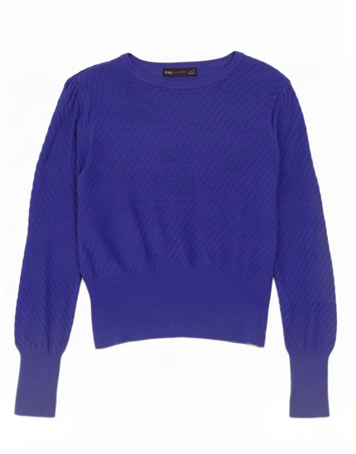 Marks & Spencer Damen Crop Pullover mit U-Boot-Ausschnitt, Gr. 12, Mittelblau