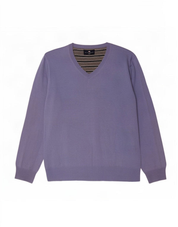 Marks & Spencer Herren Blue Harbor V-Ausschnitt Pullover Pullover Large Lila Baumwolle