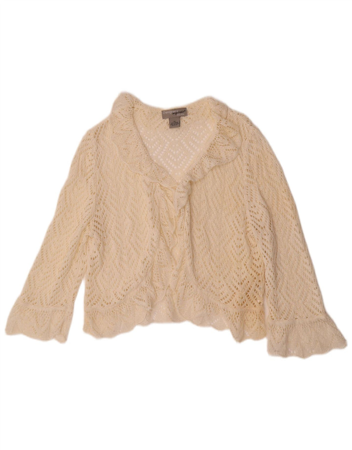 VINTAGE Damen Crop 3/4 Ärmel Häkel-Cardigan-Pullover UK 18 XL Off White