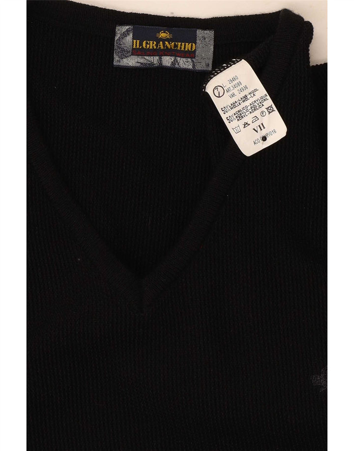 Il Granchio Herren-Pullover mit V-Ausschnitt, große schwarze Wolle