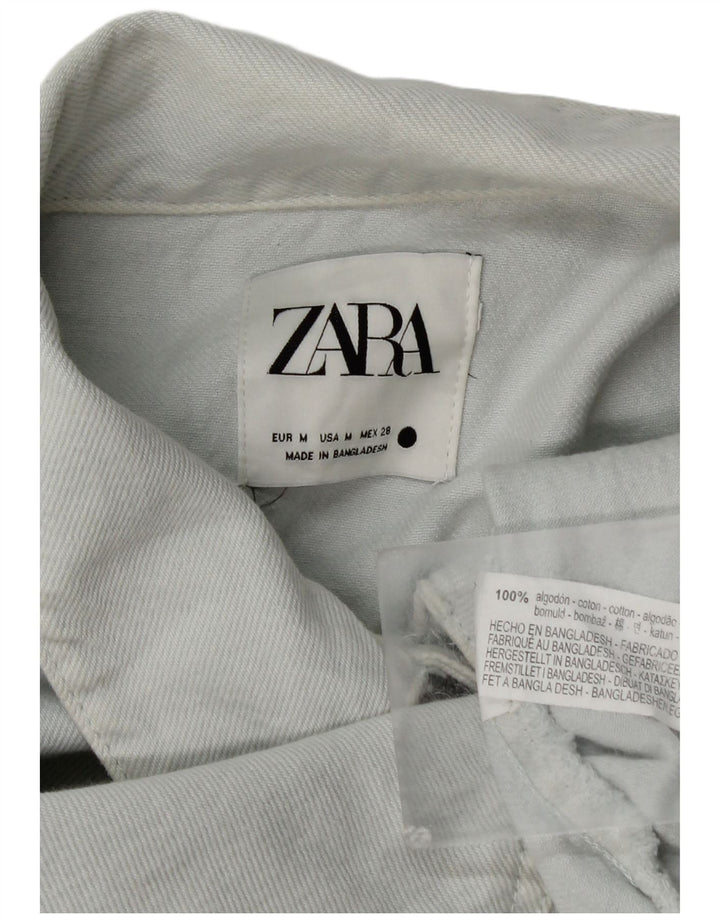 Zara Damen Crop-Oversize-Jeanshemd UK 14 Mittelblaue Baumwolle