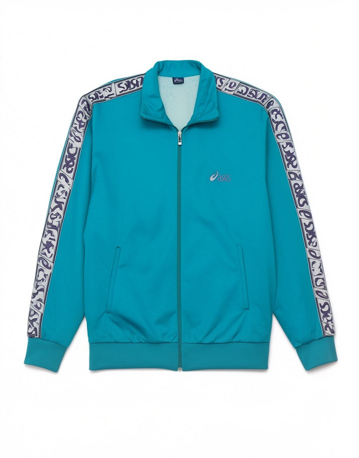 Asics Herren Grafik-Trainingsanzug-Top-Jacke, groß, blau, Polyamid, Sport