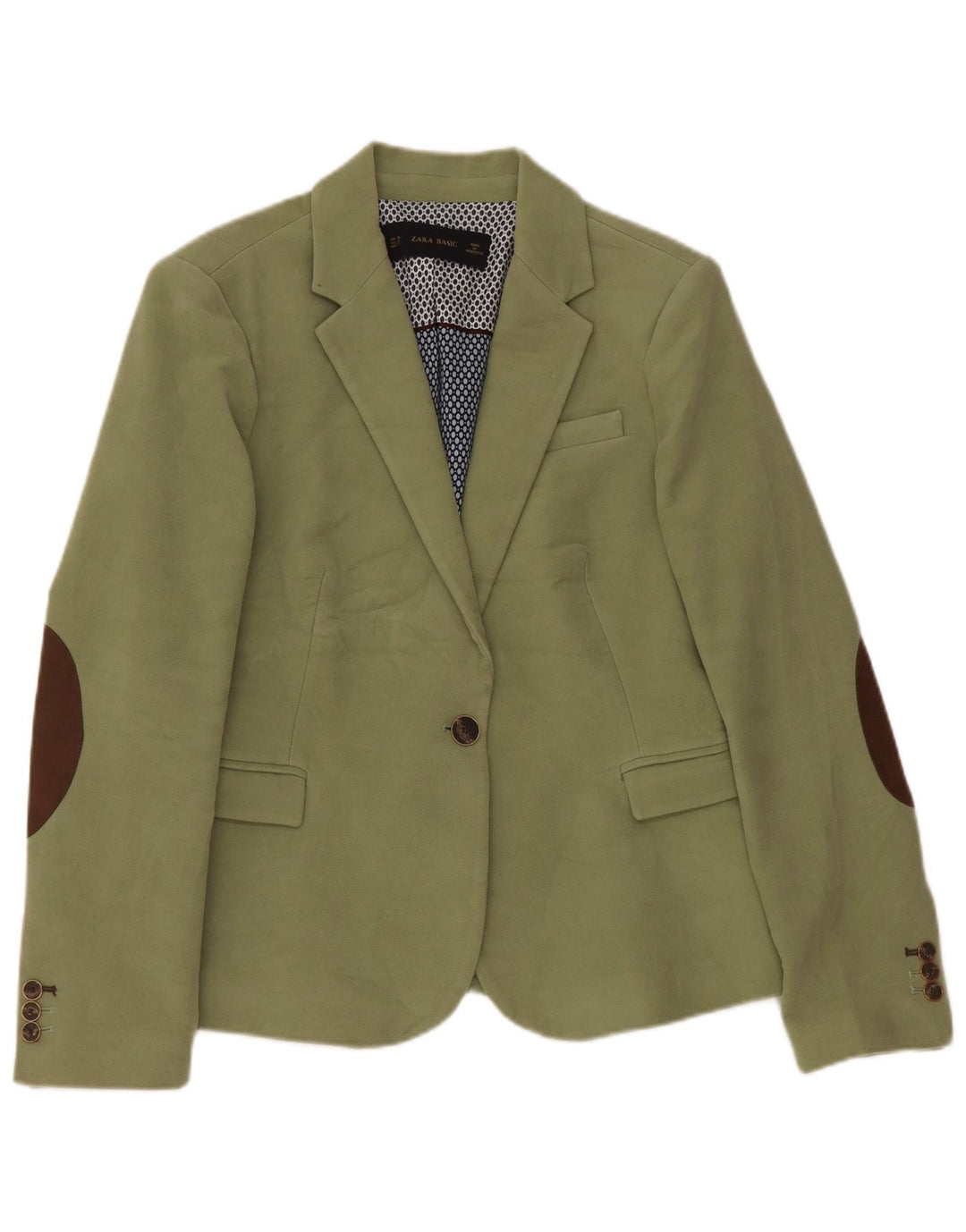 Zara Damen 1-Knopf-Blazerjacke UK 18 XL Grüne Baumwolle