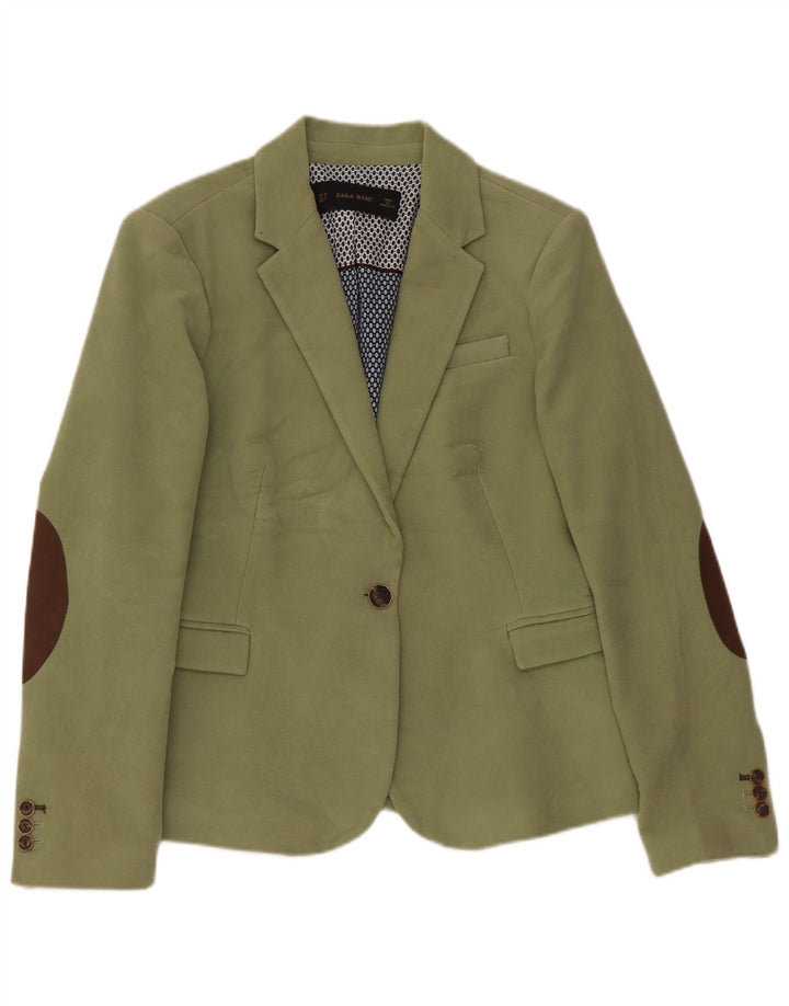 Zara Damen 1-Knopf-Blazerjacke UK 18 XL Grüne Baumwolle