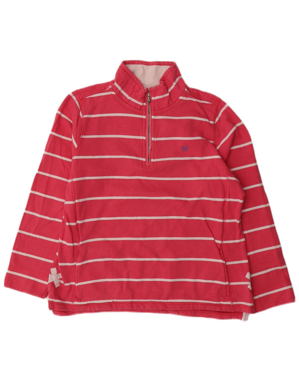 CREW CLOTHING Damen-Sweatshirt mit Reißverschluss am Hals, Gr. 40, Größe L, rosa gestreift