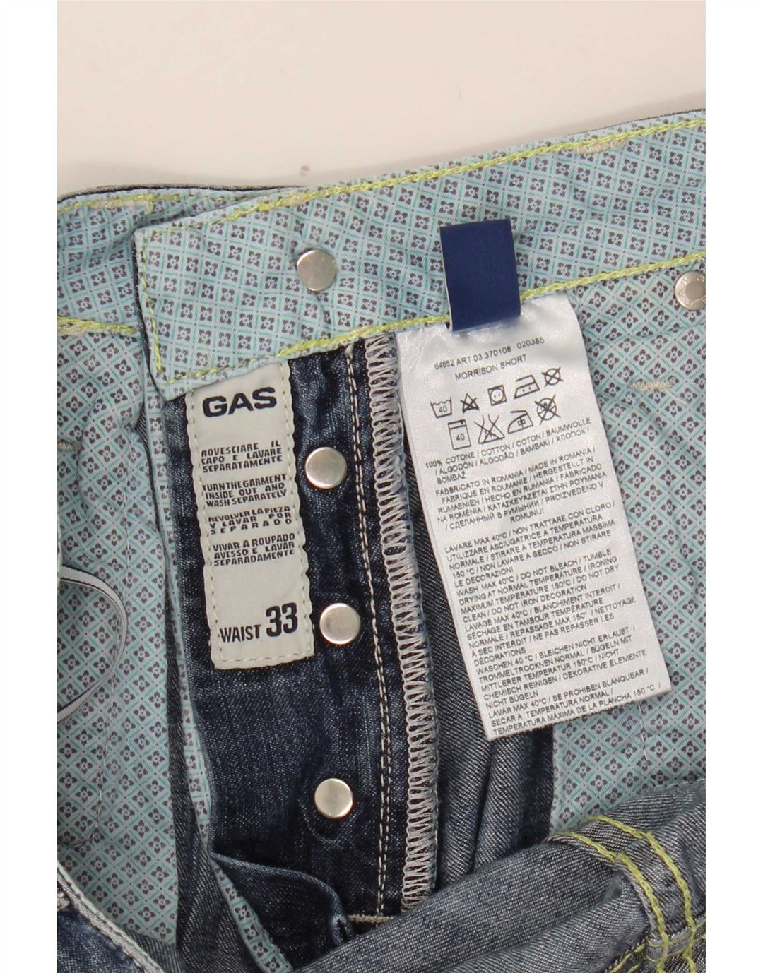 Gas Herren Jeansshorts W33 mittelblaue Baumwolle