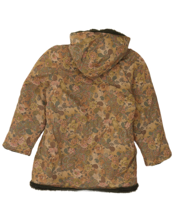 Vintage Damen Sherpa Parka Jacke mit Kapuze UK 12 Medium Mehrfarbig geblümt