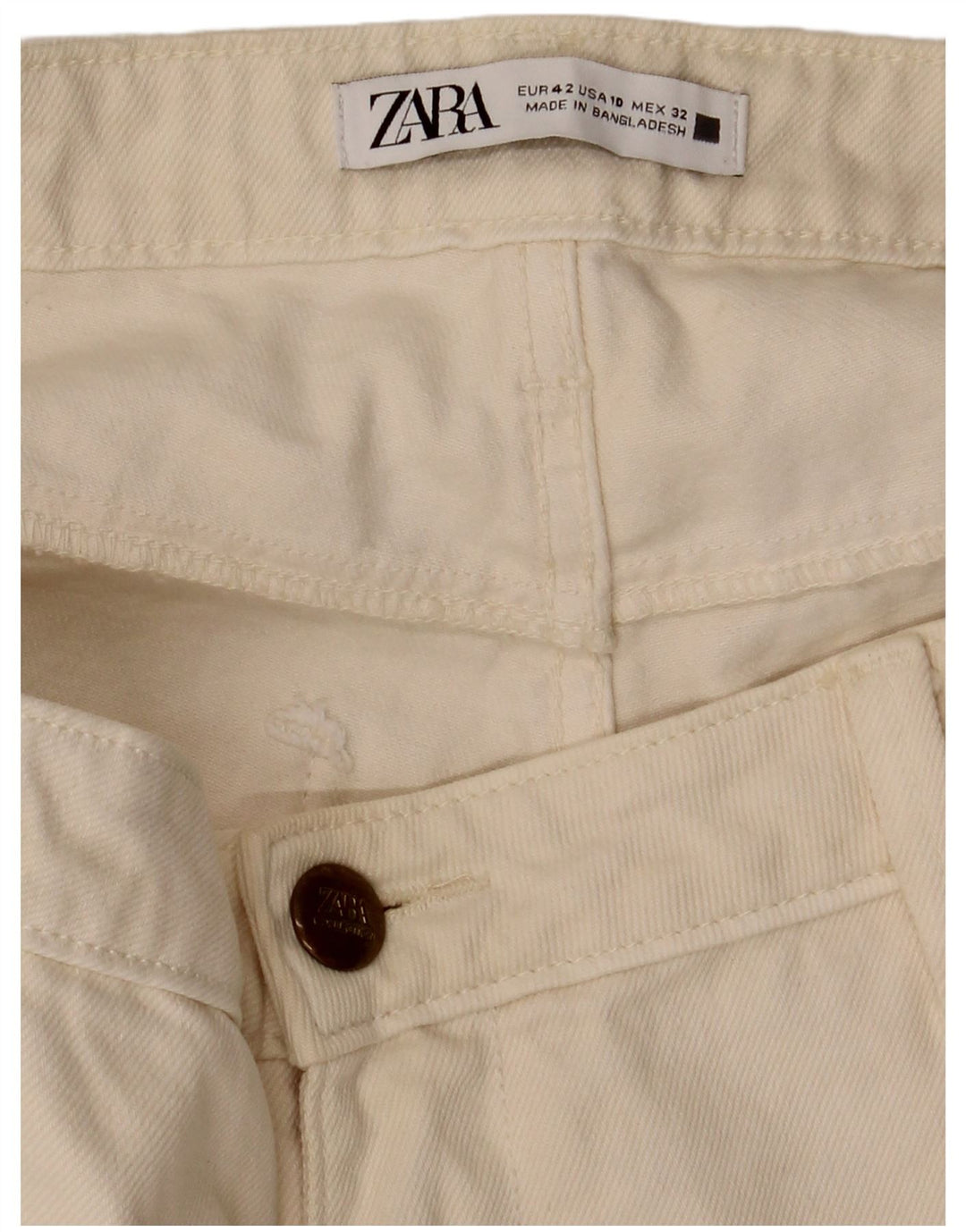 Zara Damen Crop Cropped Jeans EU 42 Large W34 L25 Off White
