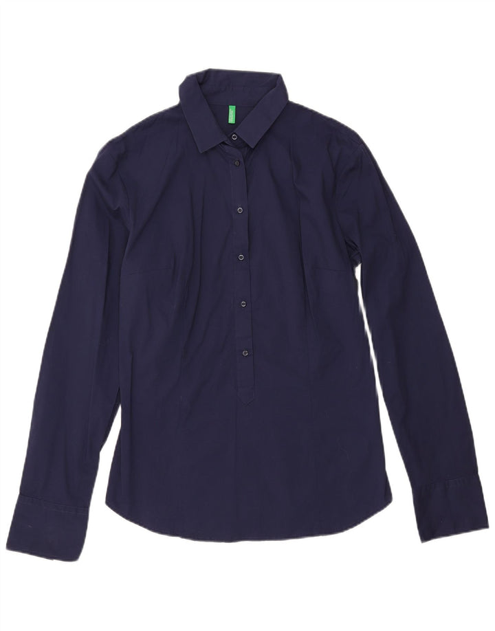 Benetton Damen-Pullover-Hemd, UK 44, Größe L, Marineblau, Baumwolle
