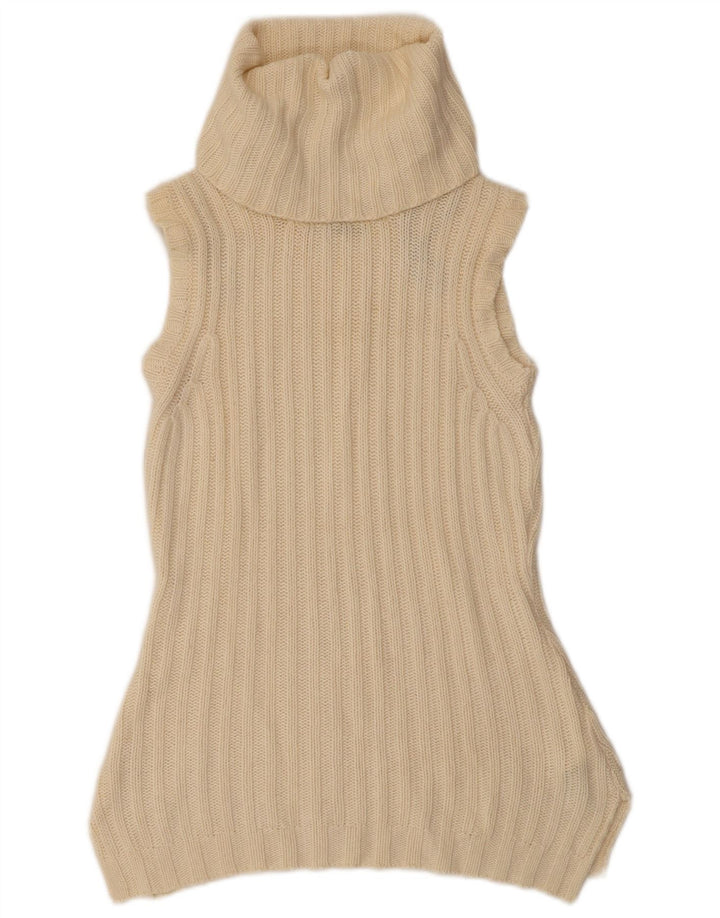 Massimo Dutti Damen Ärmelloser Rollkragenpullover Pullover UK 12 Mittelbeige