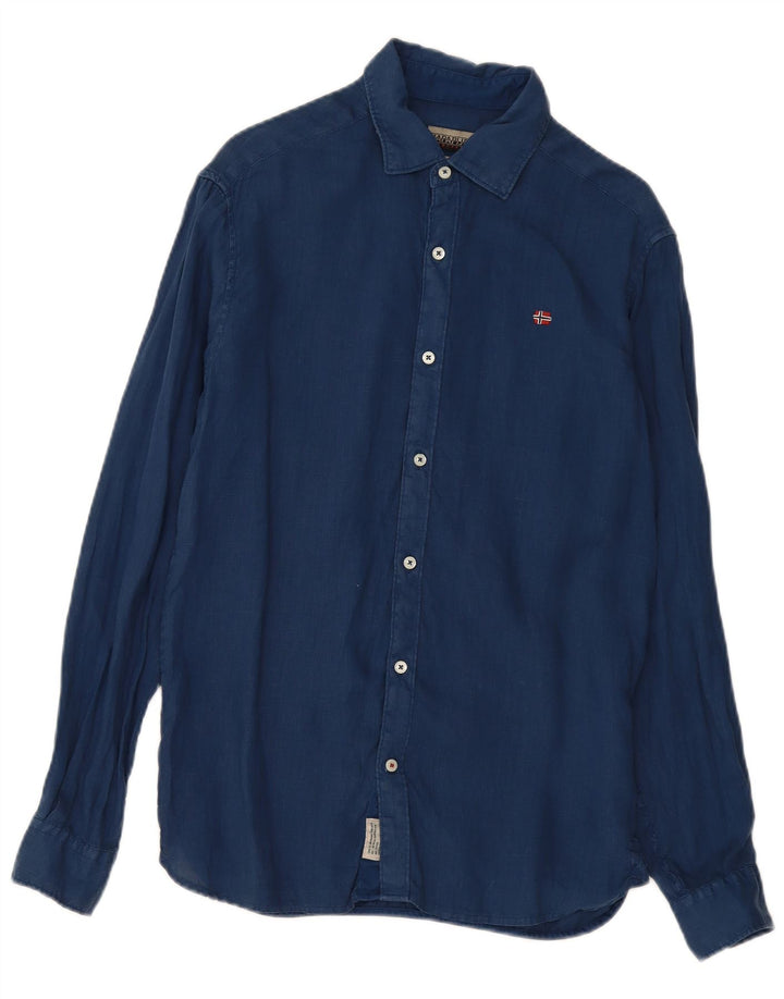 Napapijri Herren-Hemd mit normaler Passform, mittelmarineblaues Leinen