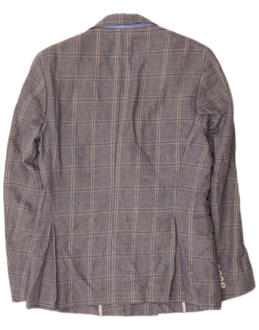 Zweireihiger Herren-Blazer von Zara, EU 48, mittelblau, kariert, Baumwolle